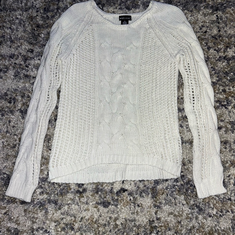 Wet Seal White Cable Knit Sweater